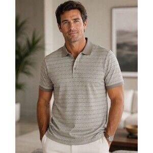 Bert Pulitzer Men's Polo Shirt Beige Geometric L